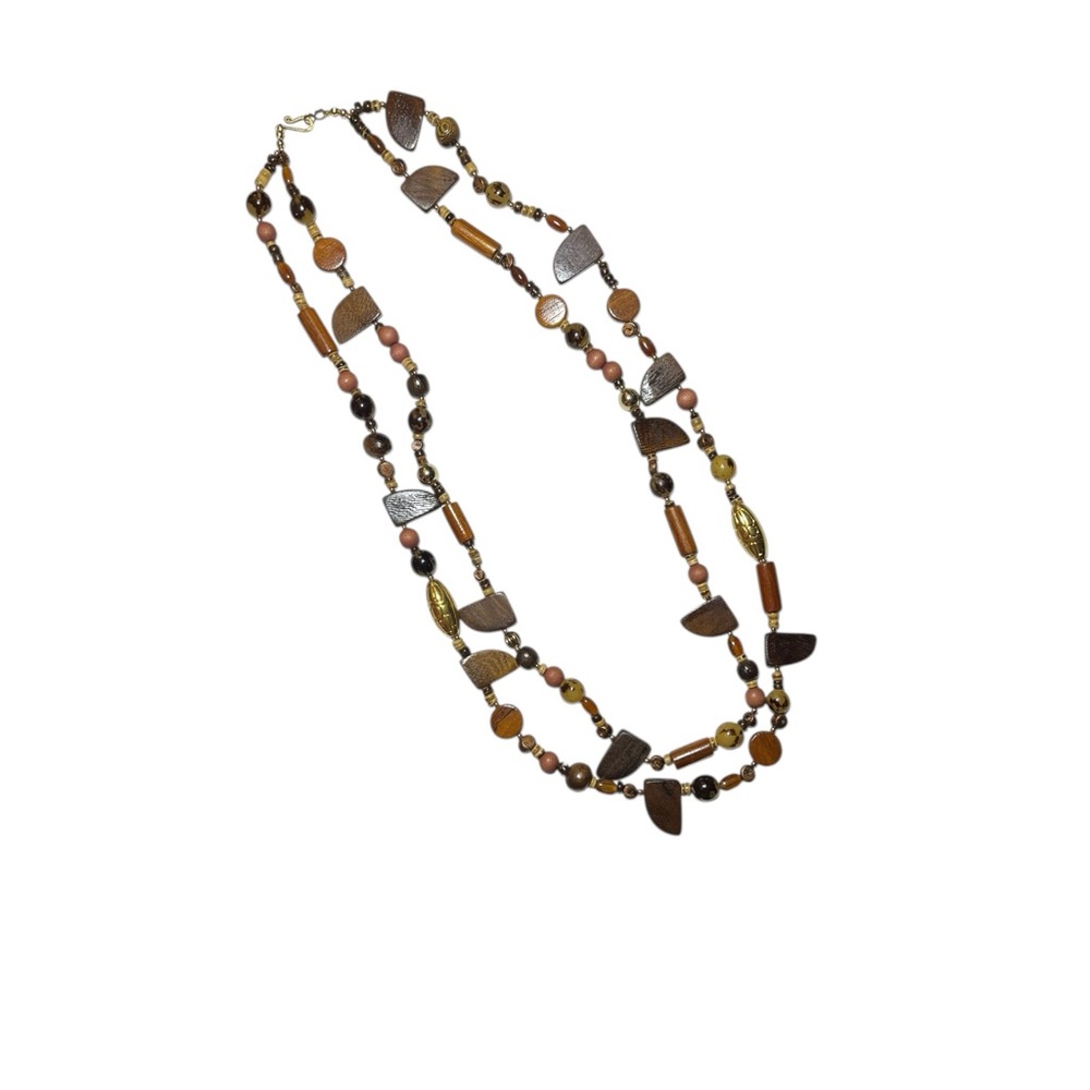 29” Wood And Beads Long Necklace